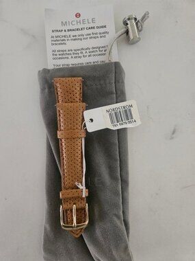 NWT Michele 20mm Saddle Tan Perforated Leather Watch Strap Gold Buckle MS20FN060